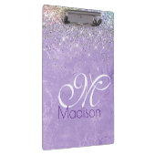 キュート虹彩薄紫紫フェイクグリッターモノグラム クリップボード (右)