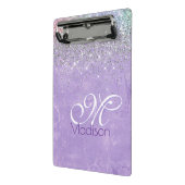 キュート虹彩薄紫紫フェイクグリッターモノグラム ミニクリップボード (アングル2)