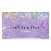 キュート虹彩薄紫紫フェイクグリッター マグネット名刺 (正面)