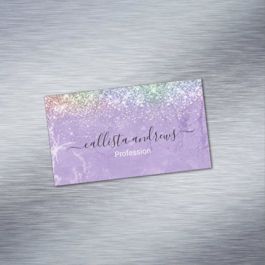 キュート虹彩薄紫紫フェイクグリッター マグネット名刺 (インサイチュ)
