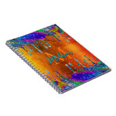 キュート虹色オレンジグリッタードリップスモノグラム ノートブック (右側)