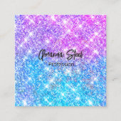 キュート虹色カラフルフェイクグリッターモノグラムラグ スクエア名刺 (正面)