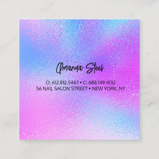 キュート虹色カラフルフェイクグリッターモノグラムラグ スクエア名刺 (裏面)