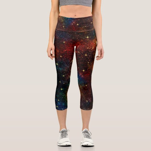 キュート虹色カラフルフェイクグリッターモノグラム カプリレギンス (正面)