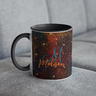 キュート虹色カラフルフェイクグリッターモノグラム マグカップ