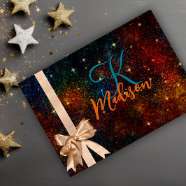 キュート虹色カラフルフェイクグリッターモノグラム ラッピングペーパーシート