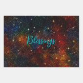 キュート虹色カラフルフェイクグリッターモノグラム ラッピングペーパーシート (正面3)