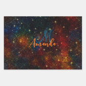 キュート虹色カラフルフェイクグリッターモノグラム ラッピングペーパーシート (正面2)