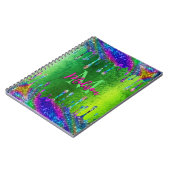 キュート虹色グリーングリッタードリップスモノグラム ノートブック (左側)