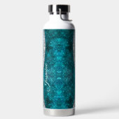 キュート虹色ターコイズフェイクグリッターモノグラム ウォーターボトル (左面)