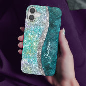 キュート虹色ターコイズフェイクグリッターモノグラム Case-Mate iPhoneケース