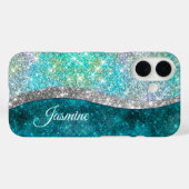キュート虹色ターコイズフェイクグリッターモノグラム Case-Mate iPhoneケース (裏面 (横))