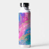 キュート虹色ティール（緑がかった色）とピンクアルコールスプラッシュ ウォーターボトル (左面)