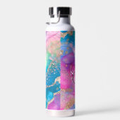 キュート虹色ティール（緑がかった色）とピンクアルコールスプラッシュ ウォーターボトル (右面)