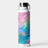キュート虹色ティール（緑がかった色）とピンクアルコールスプラッシュ ウォーターボトル (背面)