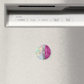 キュート虹色ピンクの銀フェイクグリッターモノグラム マグネット (インサイチュ (食洗機))