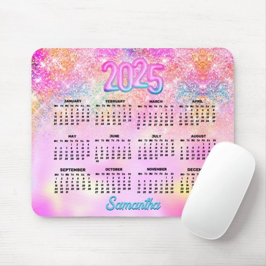 キュート虹色ピンクグラデーショングリッターモノグラム2025 マウスパッド (マウス)