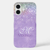 キュート虹色薄紫紫フェイクグリッターモノグラム Case-Mate iPhoneケース (裏面)