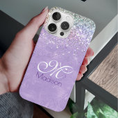 キュート虹色薄紫紫フェイクグリッターモノグラム Case-Mate iPhoneケース
