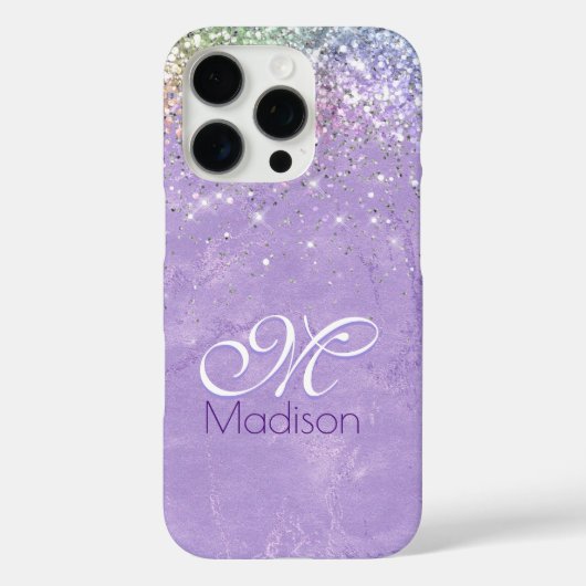 キュート虹色薄紫紫フェイクグリッターモノグラム Case-Mate iPhoneケース (裏面)