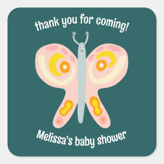 キュート蝶サンキューベビーカスタムシャワー スクエアシール (正面)