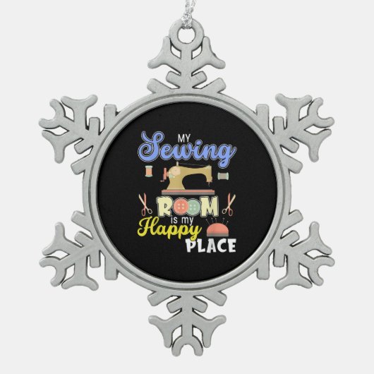 キュート裁縫ギフトキルターズクラフティングキルティング スノーフレークピューターオーナメント (正面)