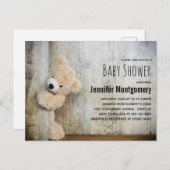 キュート詰まったベア素朴ウッドバックドランドベビーシャワー インビテーションポストカード (正面/裏面)