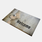 キュート詰まったベア素朴木製の壁へようこそ ドアマット (アングル)