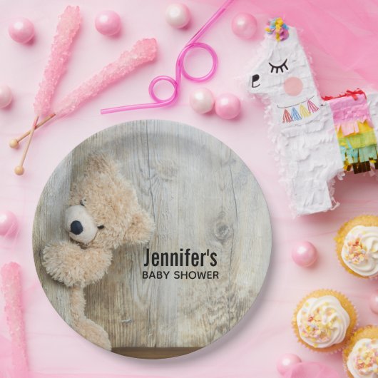 キュート詰まったベア素朴木製バックベビーシャワー ペーパープレート (パーティー)