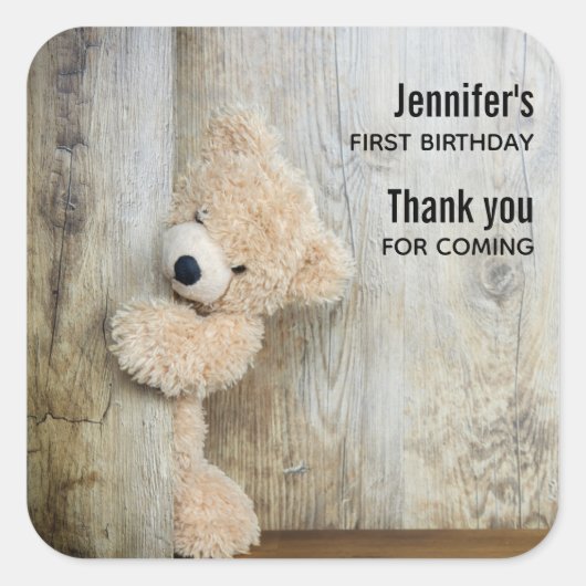 キュート詰まったベア素朴木製壁誕生日 スクエアシール (正面)