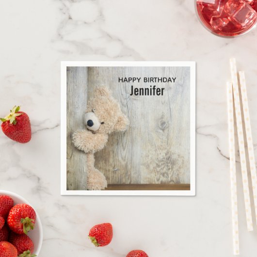 キュート詰まったベア素朴木製壁誕生日 スタンダードカクテルナプキン (インサイチュ)
