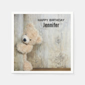 キュート詰まったベア素朴木製壁誕生日 スタンダードカクテルナプキン (正面)