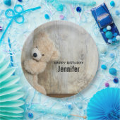 キュート詰まったベア素朴木造バックドロップ誕生日 ペーパープレート (パーティー)