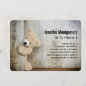 キュート詰まったベア素朴木造バックドロップ誕生日 招待状 (正面/裏面)