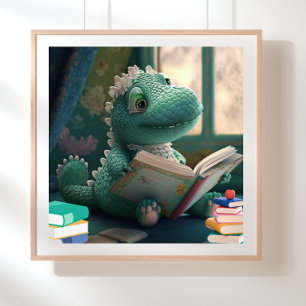 キュート読アリゲーターの本子供部屋アート ポスター