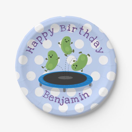 キュート豆ジャンプのトランポリン漫画イラストレーション ペーパープレート (正面)