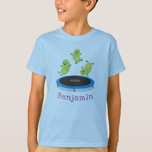 キュート豆ジャンプのトランポリン漫画イラストレーション Tシャツ