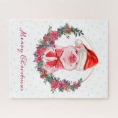 キュート豚お辞儀,リース,水玉模様クリスマス ジグソーパズル (横)