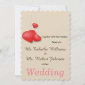 キュート赤いハートデザイン結婚式招待状 招待状 (正面)