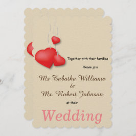 キュート赤いハートデザイン結婚式招待状 招待状