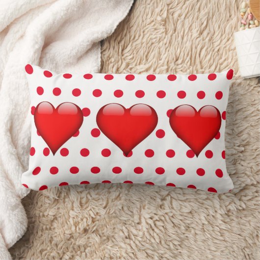 キュート赤いハートバレンタインデー水玉模様 ランバークッション (ブランケット)