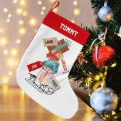 キュート赤と白ウィンターワンダーランド名テンプレート スモールクリスマスストッキング