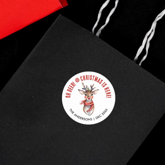キュート赤と白クリスマスルドルフのトナカイ ラウンドシール