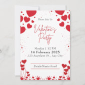 キュート赤と白バレンタインデーパーティー 招待状 (正面)