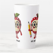 キュート赤りんごキャラクターペンシル先生名付き カフェラテマグ (正面)