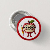 キュート赤りんごキャラクターペンシル先生 缶バッジ (正面&裏面)