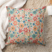 キュート赤オレンジブルーフローラオンホワイトウッド クッション (ブランケット)