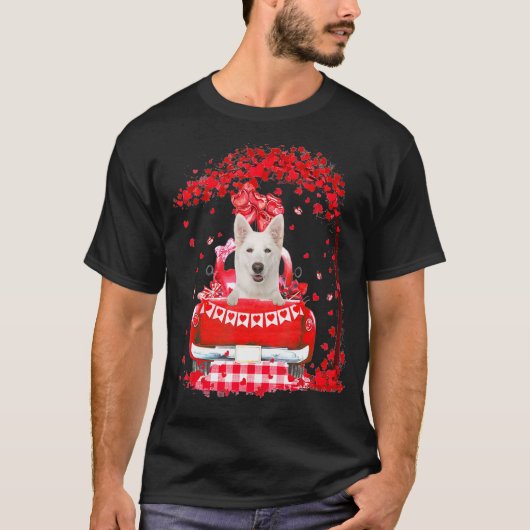 キュート赤トラック白ドイツ羊飼いバレンタインデー Tシャツ (正面)
