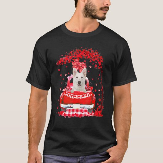 キュート赤トラック白ドイツ羊飼いバレンタインデー Tシャツ (正面)