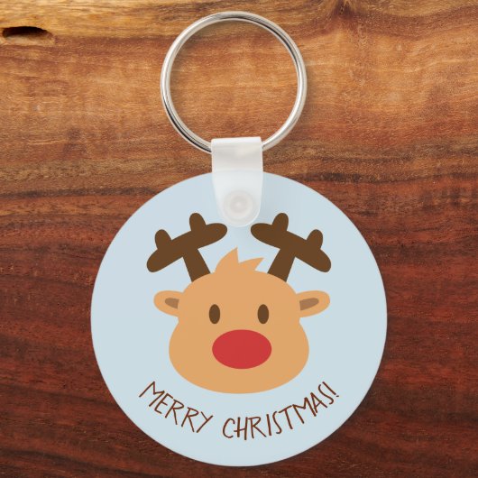 キュート赤ノーズのトナカイのメリークリスマスキーチェーン キーホルダー (正面)